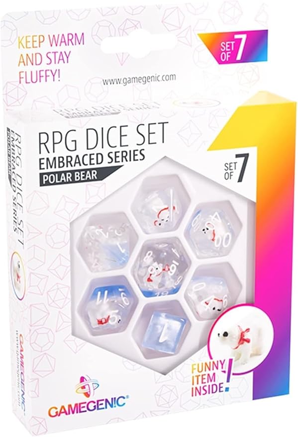 Gamegenic Embraced Series RPG Dice Set | Set of 7 Dice in a Variety of Sizes Designed for Roleplaying Games | Premium Quality Resin Dice with Unique Thematic Polar Bear Design | Made by Gamegenic