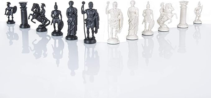 Roman Chess Set - Vinyl Chess Board Black / White- Size 17,3" + Roman Chess Pieces 3,75" Black / White