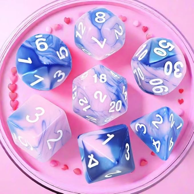 DND Polyhedral Dice Set with a Black Dice Bag for D&D RPG MTG Role Playing Table Games RPG Polyhedral Dice for Dungeon and Dragons Playing Games 7-Die Set (Pink&Blue Dice)