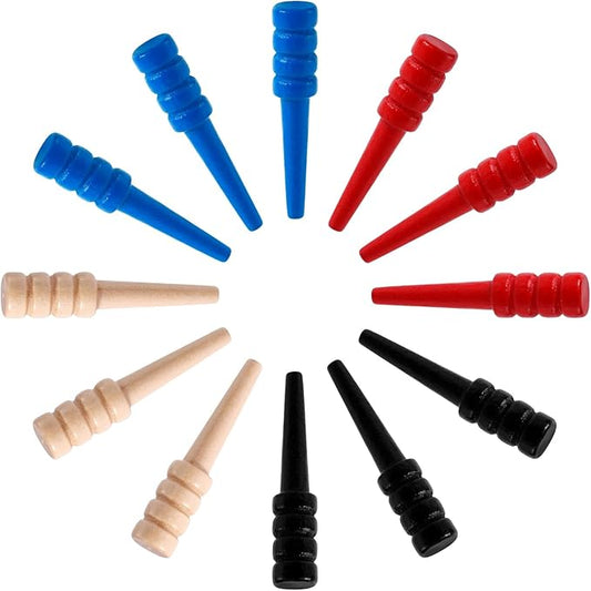 12pcs Cribbage Pegs, Wooden Cribbage Board Pegs Fit 1/8 Inch Holes Crib Pins Cribbage Accessories for Traditional Cribbage Board Game (Red, Black, Wood, Blue)