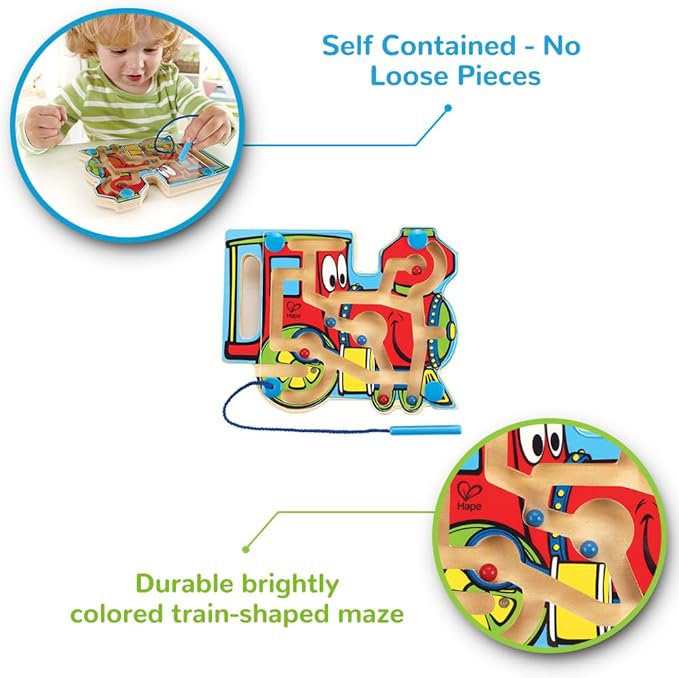 Hape Wooden Magnetic Maze Puzzle Choo Choo Tracks| Learning and Development Puzzle with Magnetic Wand for Toddlers
