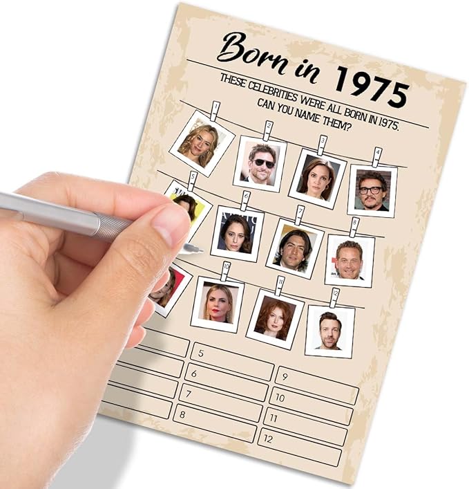 50th Birthday Party Games, Born in 1975 Games, Birthday Party Supplies for Adults, Fun 1975s Party Game，Pack of 30 Cards