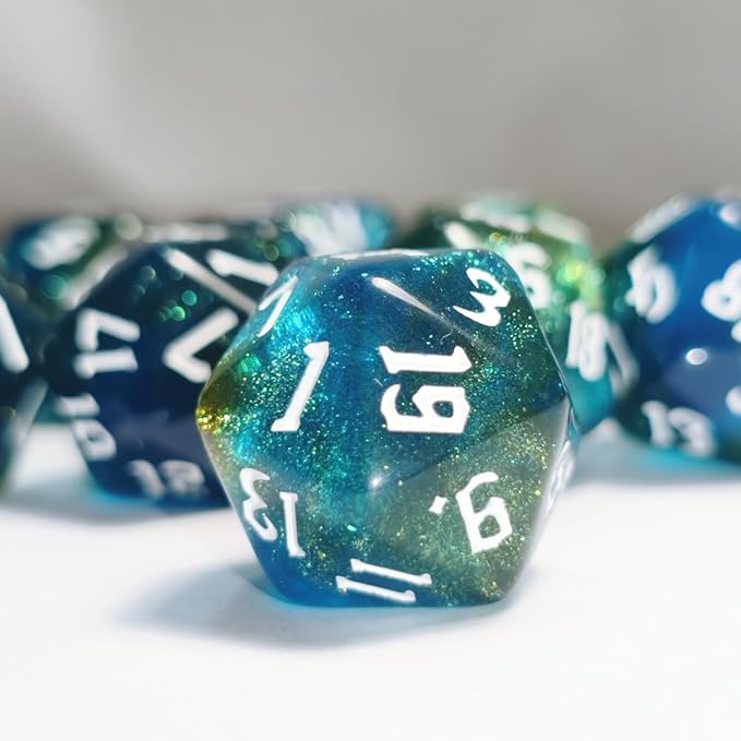 10PCs D20 Polyhedral Dice Set 22mm for DND RPG MTG Dungeons and Dragons Dice (Blue + Curry)