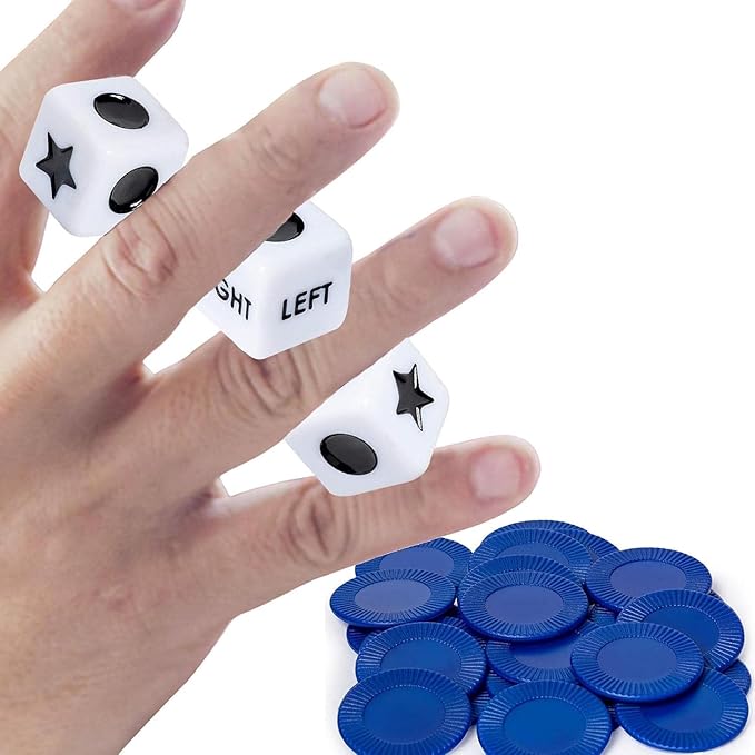 3 Dices and 24 Random Color Chips Left Right Center Dice Game for Prime | Innovative Left Right Center Dice Game Set with, Friends Gatherings Games and Accessories, Dice Games for Families Nights