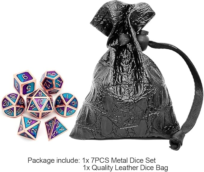 Haxtec Metal DND Dice Set D&D Gifts 7PCS Copper Blue Teal Purple Polyhedral RPG Dice D20 D12 D10 D8 D6 D4 for Dungeons and Dragons TTRPG Games-Mermaid