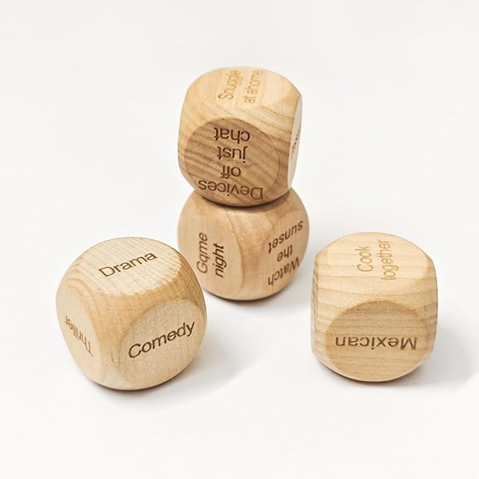 4 Pcs Wood Date Night Dice for Couples - Funny Take Out Ideas Dice - After Dark Edition What to Do for Her Adult Married Couples Romantic Valentine's Day