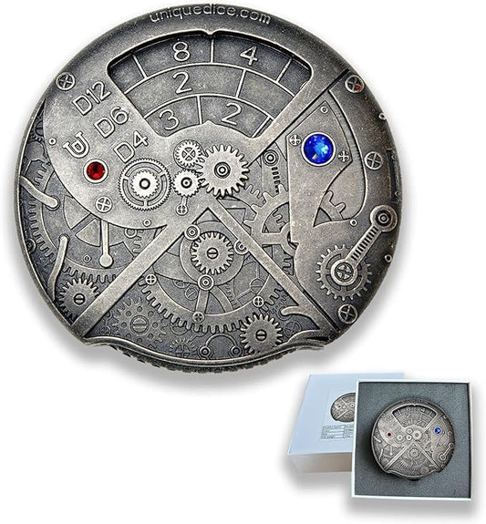 UD 7 in 1 Roulette Dice Dungeons and Dragons Dice Steampunk Themed Metal Dice Set D&D Roleplaying Dice Multi-Purpose Dice for Roleplaying Games(Roll Plated Nickel Color)