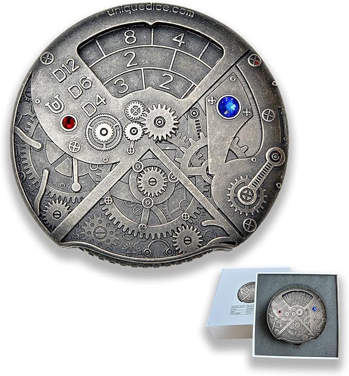 UD 7 in 1 Roulette Dice Dungeons and Dragons Dice Steampunk Themed Metal Dice Set D&D Roleplaying Dice Multi-Purpose Dice for Roleplaying Games(Roll Plated Nickel Color)