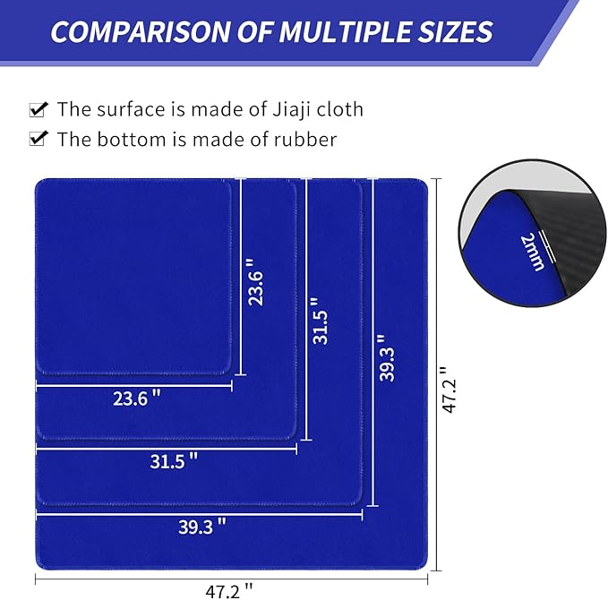 Square Large Tabletop Game Playmat,Used for Playing Poker,Mahjong,Playing Cards,and Role-Playing Games, with Thick Seam Edge,Waterproof,and Anti Slip(100 * 100cm*2mm) Blue
