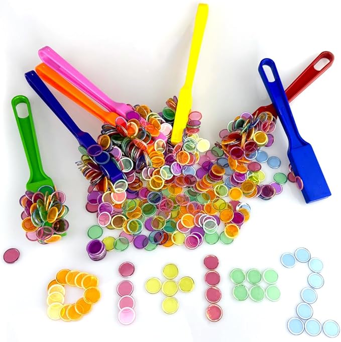 Magnetic Bingo Chips Set - 7 Colors Magnetic Wands with 700 Metal Tokens for Family Lotto Game, Sensory Bins, Counting and Sorting, Class Math Letters Written, Science& Educational Activities
