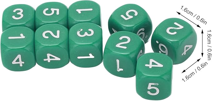 Green 6 Sided Plastic Dice Set - 20 Pieces, Rounded Corners, Number Dice for Table Games