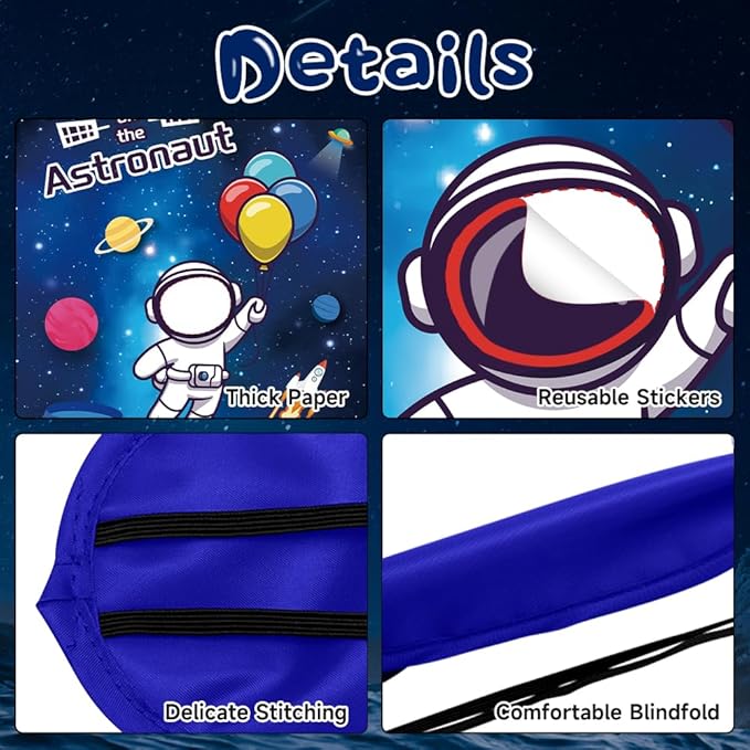 Pin The Mask on The Astronaut Games, Space Birthday Games for 24 Players First Trip Around The Sun Sticker Game Astronaut Poster with 24 Stickers and 2 Eye Masks Space Decorations
