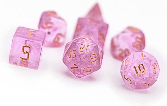7-Die DND Dice Set Polyhedral Dice Set with a Leather Dice Bag, D&D Dice Set for Dungeons and Dragons, RPG, MTG Table Games (Pink/G)