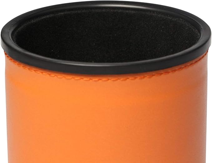 Felt Lined Dice Cup Set Orange PU Leather Dice Rolling Cup with 5 Standard Dot Dices Quiet Shaker for Farkle Yahtzee Bar Party Family Games Play