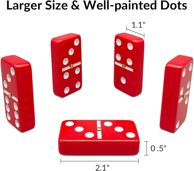 Dominoes Set for Adults with 4 Wooden Racks/Trays, Double Six Dominoes Travel Set with Portable Case Double 6 Dominoes Set with 4 Tiles Holders, 28 Tiles Dominos Set for Family Board Games - Red