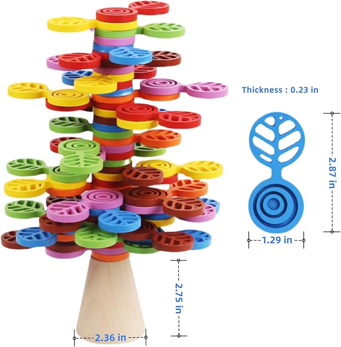 Montessori Stacking Toys – Wooden Colorful Stacking Tree Toy, Balance Games for Kids, Educational STEM Toys for Toddlers