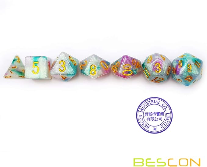 Bescon Magical Stone Dice Set Series, 7pcs Polyhedral RPG Dice Set Fairy Spirit, Polybag Packing