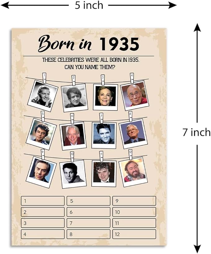QUPT 1930s-themed Birthday Party Game Cards, Pack of 31 Cards for Adults, 5x7 Inches, Unisex, No Batteries Required