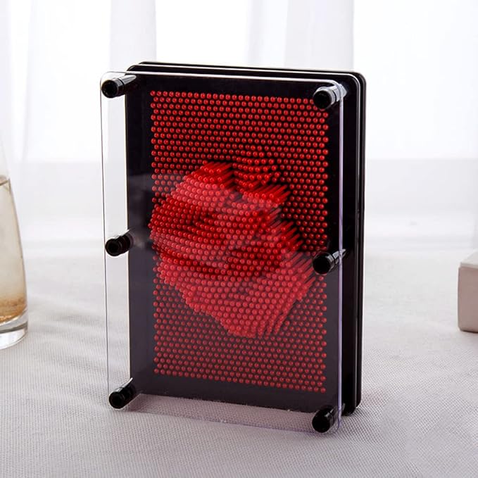 3D Pin Art Intellectual Fun Toy Red Plastic Pin Art Palm Board Push Pin Toy (Red-6 x 8 Inches)
