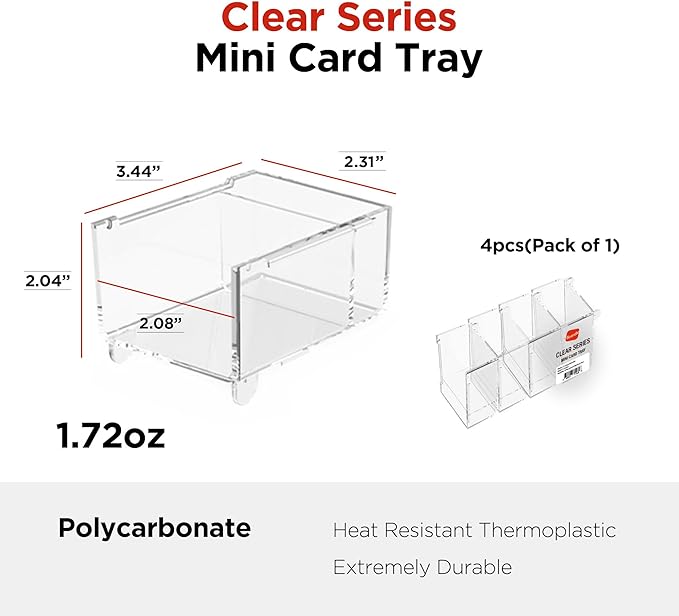 Clear Mini Card Game Holder [4 Pack] | Connectable Trading Card Sorting Trays | Durable Plastic Made | Board Game Organizers & Accessories Compatible with Multiple Board Card Games