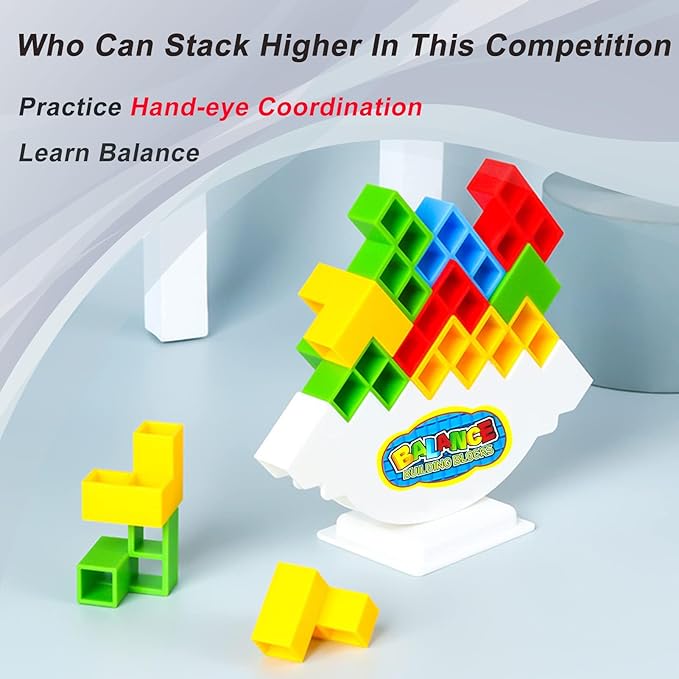 Aimery 64 Pcs Tetra-Tower Game Balance Stacking Blocks with 2 Base, Two Player Balancing Board Games for Kids & Adults, Team Building STEM Toys for Family, Parties, Travel