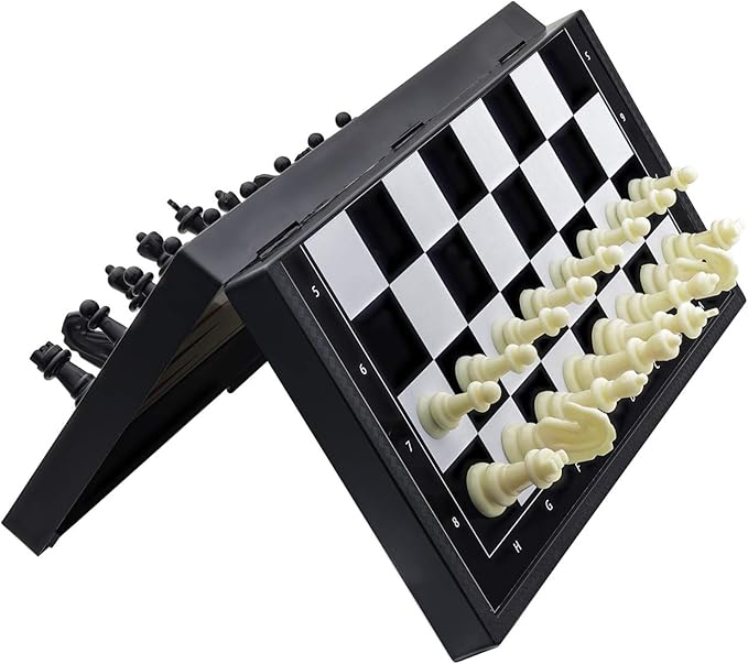 5 in 1 Magnetic Chess Checkers Dominoes Backgammon and Cards Set, Mini Travel Size Multi Board Games