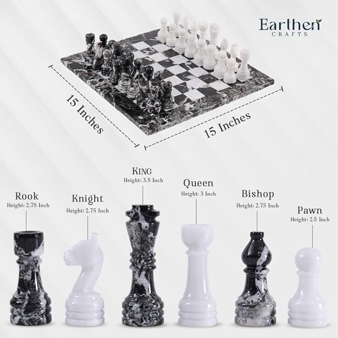 Marble Chess Set 15" Black Zebra & White with Storage Box Chess Board Games - 2 Player Classic Chess Sets - 1 Chess Board & 32 Chess Pieces - Ideal for Beginners & Professional Players