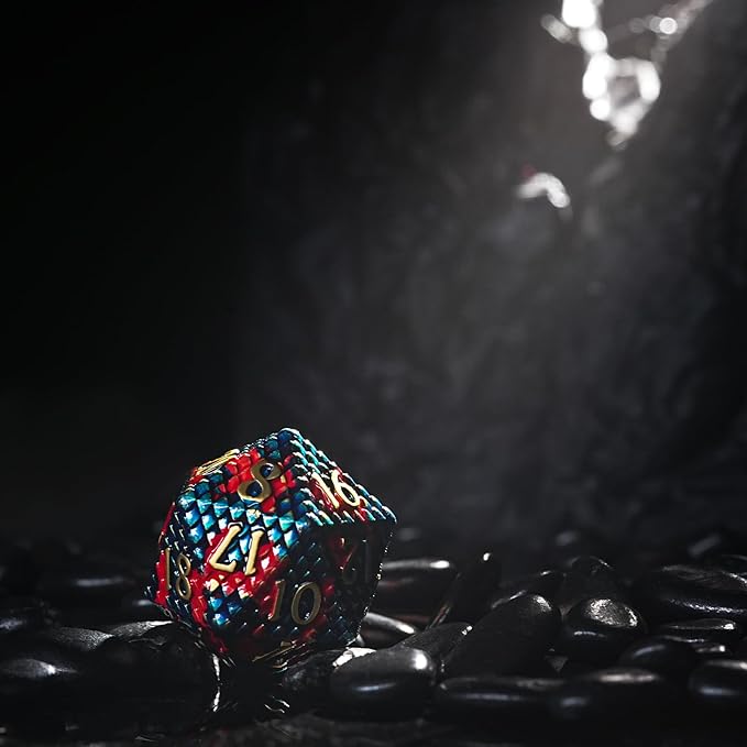 Metal DND Dice Set,Colorful Dragon Scales DND Dice 7-pcs Metal Polyhedral Dice Set for Dungeons and Dragons RPG MTG Table Games