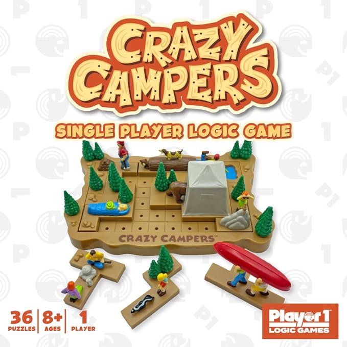 Crazy Campers Logic Puzzle Game – 36 Single-Player Challenges, Kids & Adults, Difficulty Easy to Expert, Travel-Friendly, Brain-Building Fun, Ages 8+