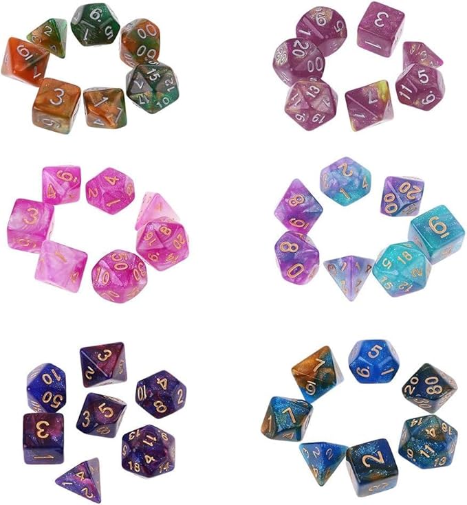 7Pcs/Set Purple Dichromatic D4 D6 D8 D10 D12 D20 Polyhedral Dices Numbers Dials Desktop Board Game Dice Bags with Drawstring Role Playing Dice Dice and Accessories