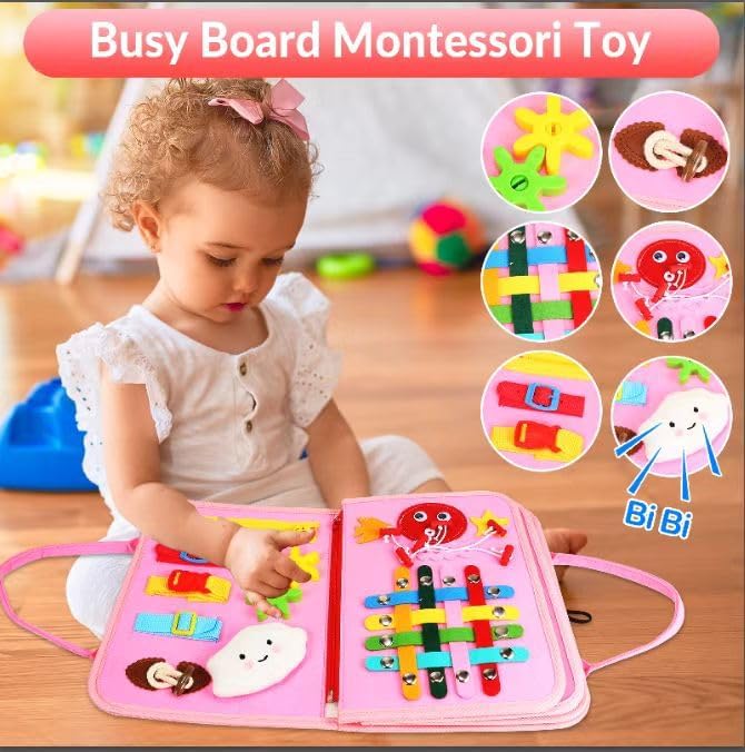 Toddler Busy Board, Montessori Toys for 3+ Years Old, Sensory Board Toys for Toddlers, Educational Activities for Fine Motor Skills, Gifts for Girls Boys, Travel Toys for Airplane Car