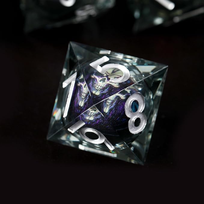 Skeleton Design Skull DND Dice Set 7pcs Sharp Edged Resin Polyhedral Dice for Roleplaying Games, Gift Box Included(Black Silver)
