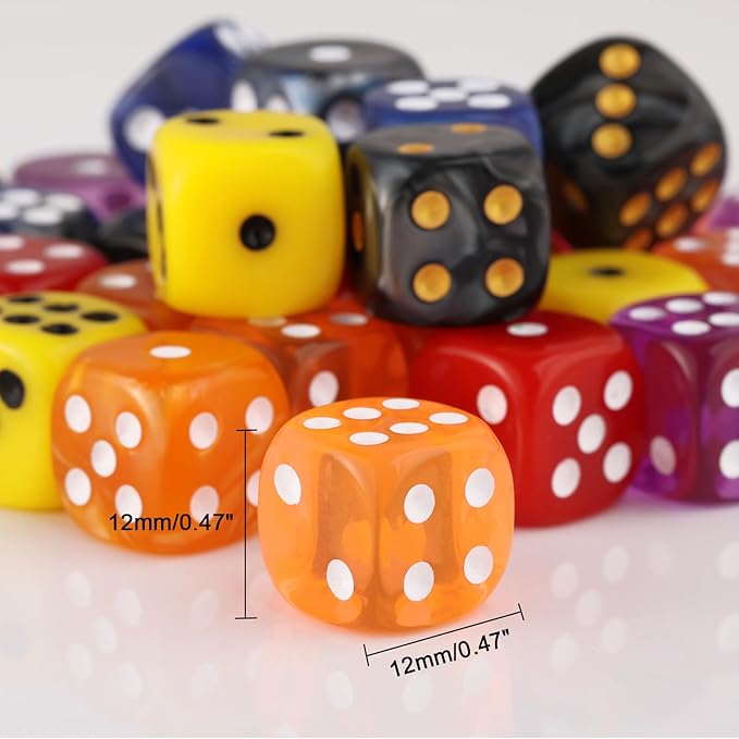 36 Pieces 12mm 6 Sided Mini Dice Set,Translucent Colors D6 Game Dice Set,6 Sided Standard Game Dice for Board Games Dice Games Classroom Teaching Dices Game, with Portable Gaming Box(Orange)