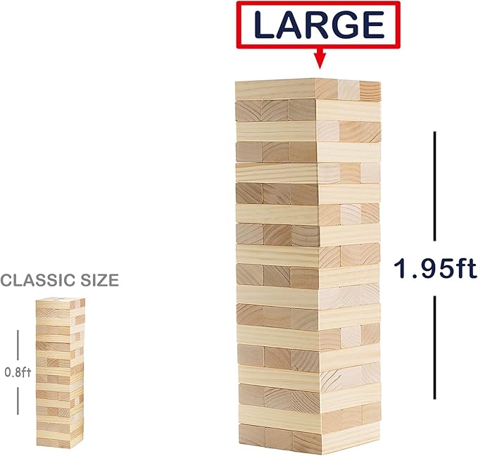 Outdoor Games Giant Tower Game Stacking Backyard Game Start from 2Ft to Over 4.2Ft Includes Customized Scoreboard and Carrying Case