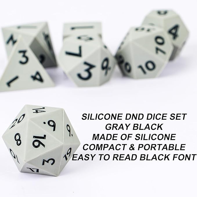 DND Dice Set Sharp Edge Dice Set 7 Piece DND polyhedral Dice Numbers with Gold Leaf Exquisite Tin Box Packaging,Ideal for Dungeons & Dragons RPG and Board Games (Gray Black)