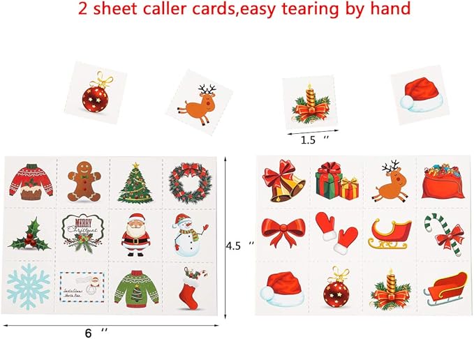 MISS FANTASY Christmas Bingo Game for Kids - 24 Players Bingo Cards Christmas Games Crafts Christmas Bingo Game for Large Group, Christmas Games for Family Classroom Activities Party Favors Supplies