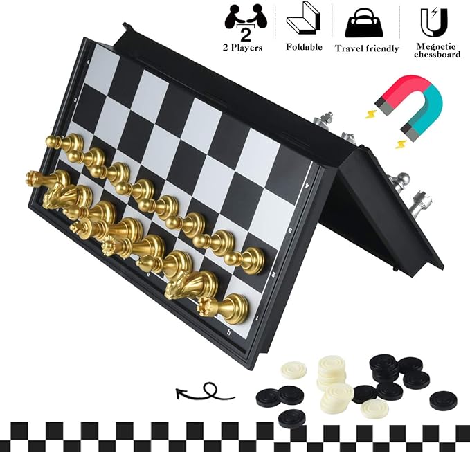 Travel Chess Set 9.8'' -Silver and Golden Chess Set- Educational Games for Kids and Adults with Game Board (9.8''_Silver and Golden)
