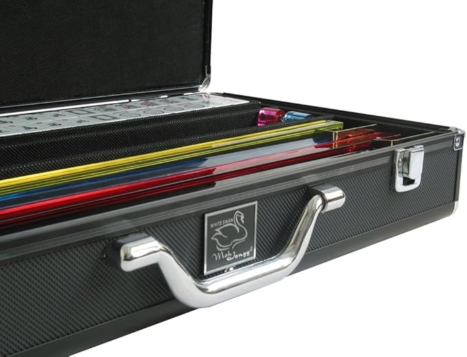 Set - American Mahjong Game Set (White Tiles, Pusher Arms, Aluminum Case, Black)