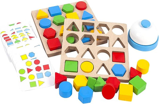 Shape Matching Game Color Sensory Educational Toy, Geometric Shape Quick Matching Board Game Montessori Learning Toys for Toddlers Kids Boys Girls (for 2 Players)