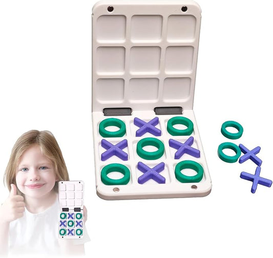 Portable 3D-Printed Tic-Tac-Toe Game – Magnetic Closure Travel Puzzle Game in Pocket-Sized Box – Fun Brain-Boosting Toy for Ages 3+