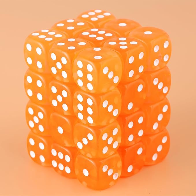 36 Pieces 12mm 6 Sided Mini Dice Set,Translucent Colors D6 Game Dice Set,6 Sided Standard Game Dice for Board Games Dice Games Classroom Teaching Dices Game, with Portable Gaming Box(Orange)