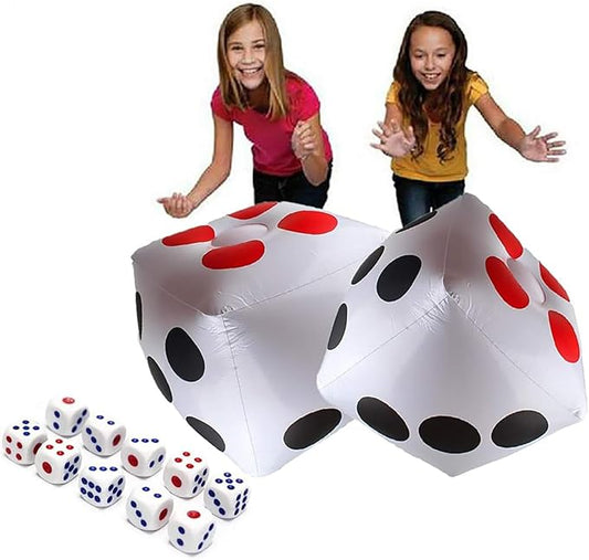 13" Jumbo Inflatable Dice, 2pack Outdoor Fun Giant Inflatable Dice Set and 12mm 10pcs Dice for Indoor and Outdoor Broad Game, Ludo and Pool Party
