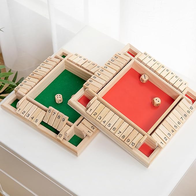 Wooden Shut The Box Game, 10-Number Dice Game for 2-4 Players, for Parties and Friends Gatherings, Classic Tabletop Board Game
