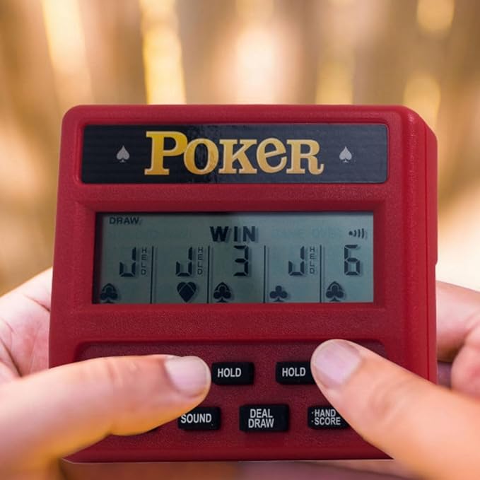 5-in-1 Hand Held Poker Game - Electronic Handheld Games for Adults Includes Draw, Deuces, Bonus, 2X and 2x2 Bonus - 3.9x3.4-Inch Pocket-Sized Travel Casino by Trademark Poker