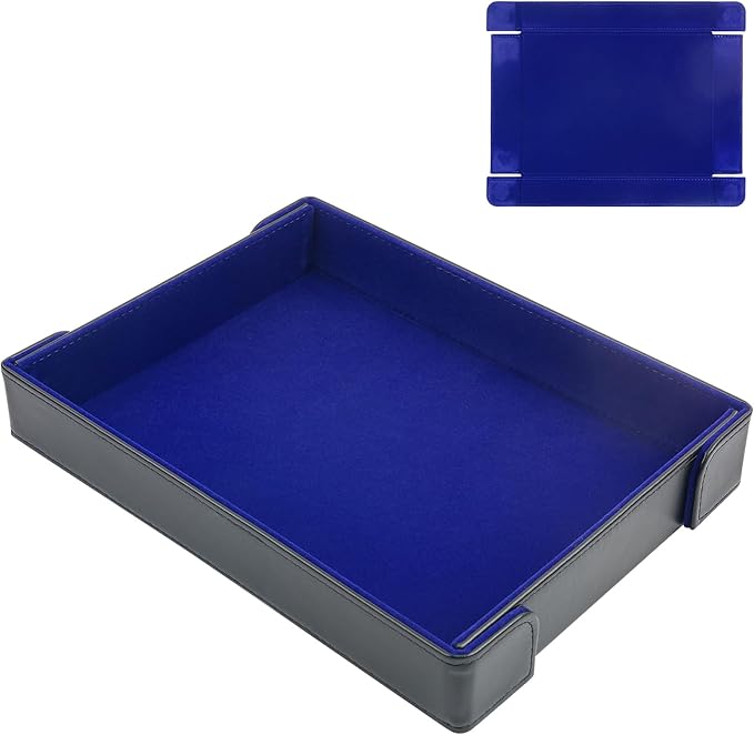 PU Leather Dice Tray Magnetic Folding Dice Rolling Mat with Blue Felt Lining for Dice Games Portable Tabletop Board Games Tray