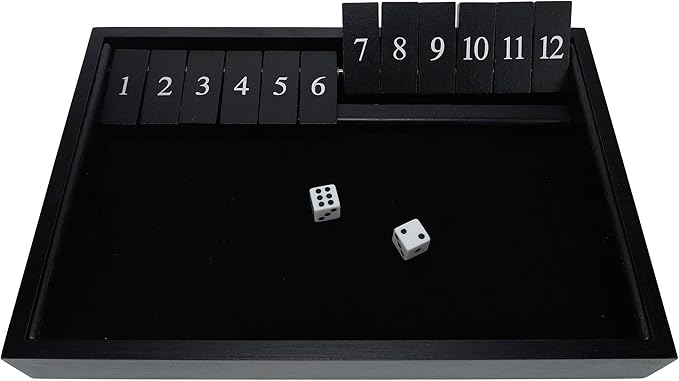 WE Games Wooden Shut The Box - Close The Box Set Pub Game with 12 Number Tiles & 2 Dice Games - 13.5” Black Stained Finish, for Adults