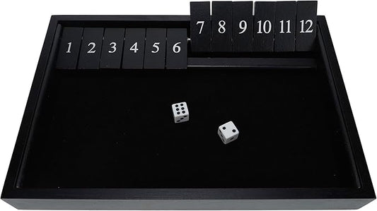 WE Games Wooden Shut The Box - Close The Box Set Pub Game with 12 Number Tiles & 2 Dice Games - 13.5” Black Stained Finish, for Adults