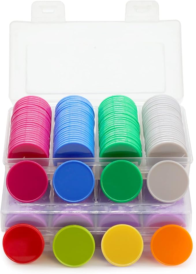 Set of 100 Opaque Plastic Learning Counters Mini Poker Chips Game Tokens with Storage Box (Goldenrod, 1.58 Inch)