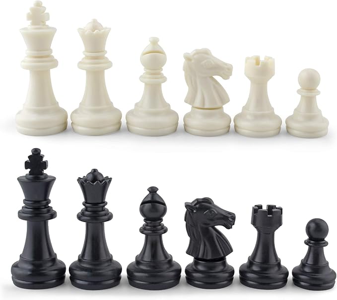 DINOBROS Chess Pieces Only Magnetic Plastic Chessman Set for Replacement of Missing Pieces - Complete Set of 32 Unweighted Game Pawns