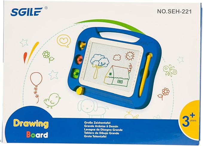SGILE Magnetic Drawing Board for Kids, Colorful Erasable Doodle Board with Magnet Pen, Painting Sketch Pad with Three Stamps, Travel Toy, Birthday Gift, Educational Learning Toy for Toddlers, Blue
